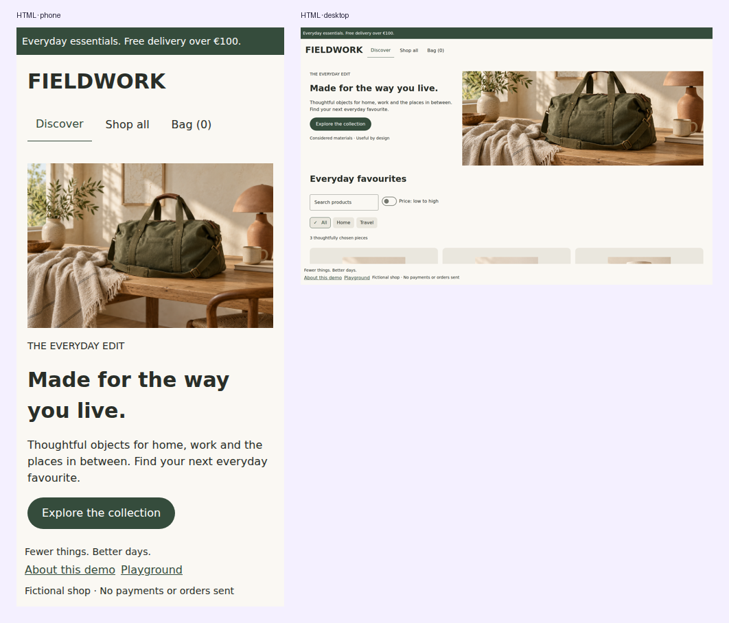 Fieldwork responsive web storefront